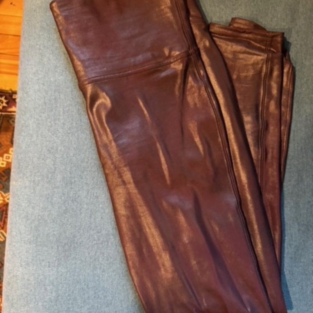 Spanx wine faux leather leggings size large